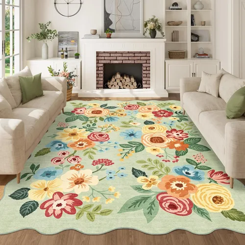 Miniatura 81 de DUKINO Alfombra de área de 6 x 9 pies, alfombra floral para sala de estar, ligera, antideslizante, lavable, alfombra de interior de pelo bajo