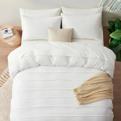 Miniatura 5 de Oli Anderson - Funda de edredón blanca tamaño Queen, funda de edredón plisada tamaño Queen, juego de ropa de cama texturizada suave y transpirable