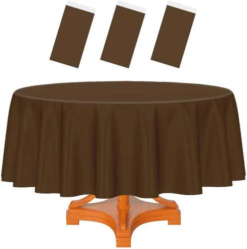 Miniatura 71 de HEIPINIUYE - Paquete de 2 manteles redondos de 84 pulgadas de plástico beige, manteles de mesa impermeables desechables para redondas, ideales