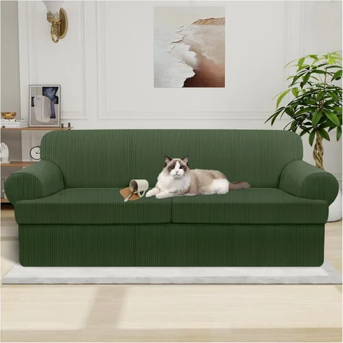 Miniatura 76 de Funda impermeable para silla con brazos, juego de 2 piezas, funda a rayas para 1 sofá separado con cojín en T, fundas de sillón de tela
