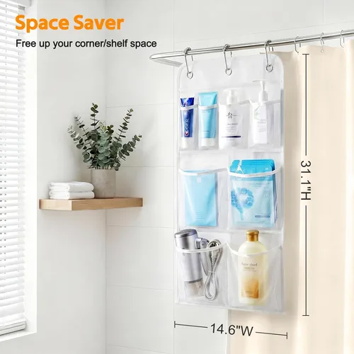 Miniatura 5 de MISSLO Bolsillos de malla para colgar con capacidad para 340oz/1000ml, organizador de ducha de champú con ganchos para colgar sobre la puerta