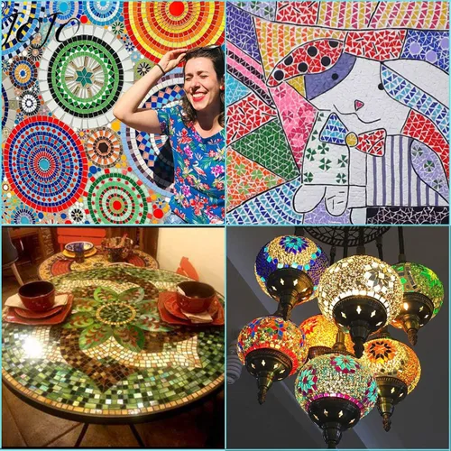 Miniatura 6 de Pocoukate Kit de azulejos de mosaico para manualidades, azulejos de mosaico de vidrio a granel, 850 piezas, 4 formas mixtas, suministros