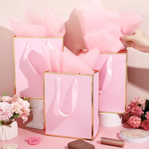 Miniatura 4 de Yeaqee Paquete de 24 bolsas de regalo de papel metálico con asa y papel de seda 9 x 7 x 3.1 pulgadas, papel de aluminio dorado, bolsas de regalo