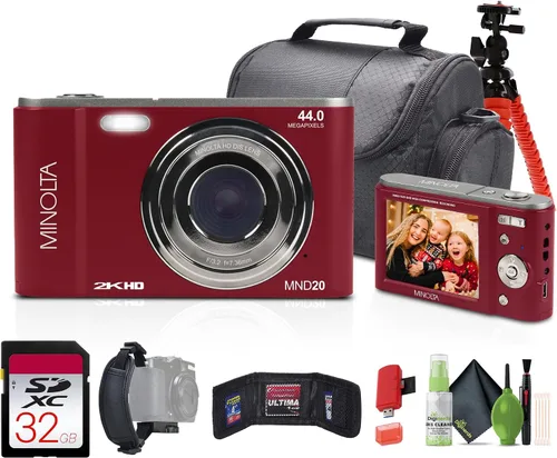 Miniatura 8 de Minolta MND20 Cámara digital Quad HD de 44 MP / 2.7K (negro) + tarjeta de memoria de 32 GB + trípode flexible de 12 pulgadas + cartera de tarjetas