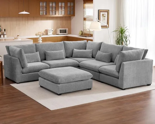 Miniatura 32 de Sofá Modular de Gran Tamaño, Sofá Seccional de Chenilla Nube Extra Profundo con Chaise Otomana, Sofá Esponjoso de Chenilla de 4 Plazas para Sala