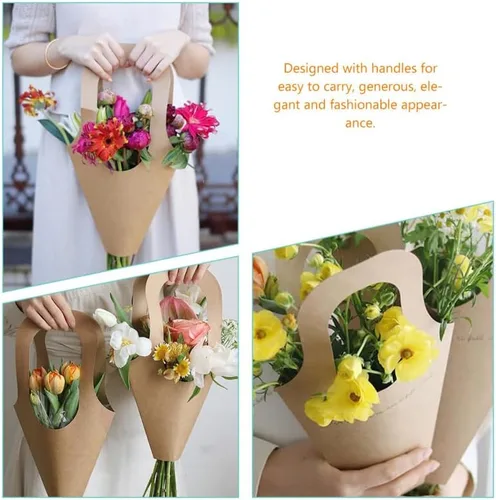 Miniatura 5 de ULTECHNOVO 20 bolsas de regalo de papel kraft con asas, soportes para ramo para el día de la madre, Pascua, regalos de boda, regalos de cumpleaños