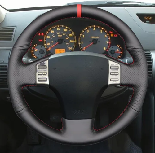 Miniatura 2 de Funda de cuero negro para volante de automóvil para Infiniti G35 2003-2006 para Nissan Skyline V35 2003-2006 cubierta de volante de automóvil cosida