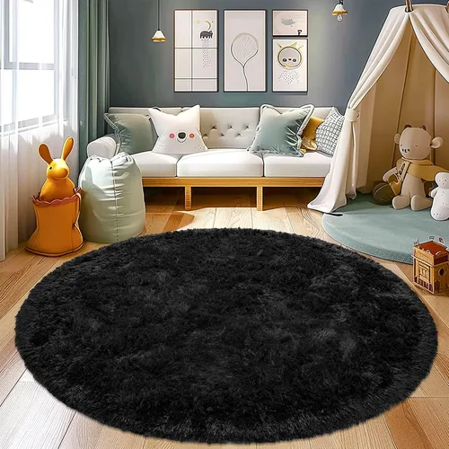 Miniatura 53 de Awaytail Alfombra Esponjosa Lavable 2x3 Pies, Pura Negra Alfombra para Silla de Escritorio Antideslizante, Alfombra Supersuave para Niños