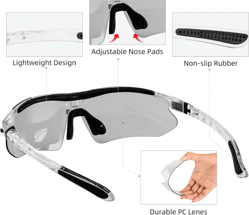 Miniatura 5 de ROCKBROS Photochromic Sports Sunglasses Mens Pickleball Glasses Cycling Glasses MTB Sunglasses, with Removable Elasctic Band Gris