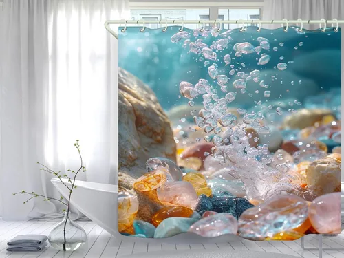 Miniatura 26 de Juego de cortinas de ducha de lámina dorada de ágata amatista (con 12 ganchos blancos en C), cortina de baño de tela de geoda impermeable