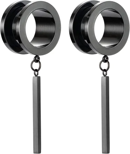 PEAKLINK Barra vertical minimalista geométrica cuelgan túneles de oreja dilatadores de acero quirúrgico expansor de calibre colgante Piercing