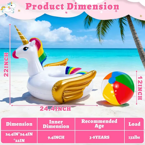 Miniatura 3 de Flotador de alberca iGeeKid, unicornio inflable, para natación, anillo de paseo, para fiestas, juguetes de verano, para playa, para niño de 3 a 12