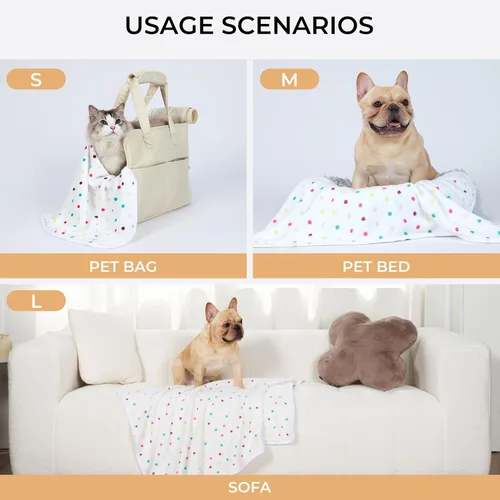 Miniatura 2 de 1 paquete de 3 mantas súper suaves con patrón de puntos para mascotas, manta de franela para perro, cachorro, gato, beige, marrón/rosa, talla S