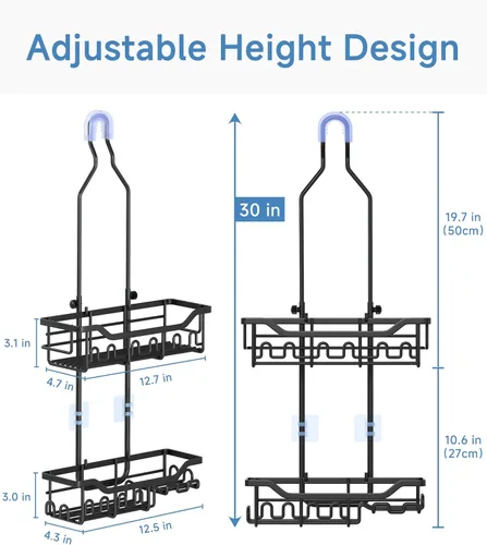 Miniatura 4 de Organizador de ducha mejorado de longitud extendida con ganchos, soporte para champú y jabón resistente a la oxidación, organizador de baño grande
