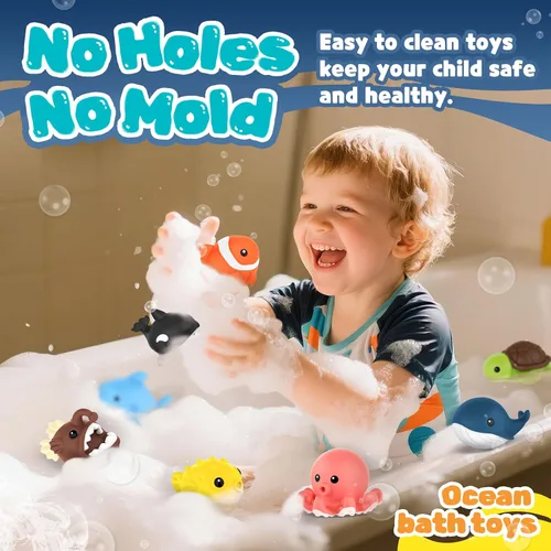 Miniatura 4 de Zippytots 8 juguetes de baño de animales del océano sin moho para niños de 12 meses, juguetes de bañera sin agujeros para niños de 1 a 3 años