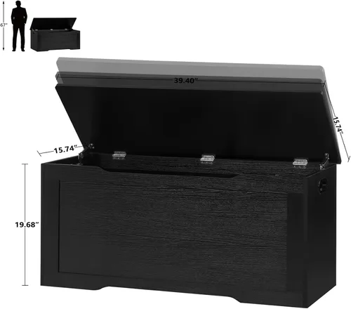Miniatura 3 de usikey Cofre de almacenamiento de 39.4 pulgadas, baúl de juguetes, caja de juguetes con bisagras de seguridad, banco de almacenamiento superior L