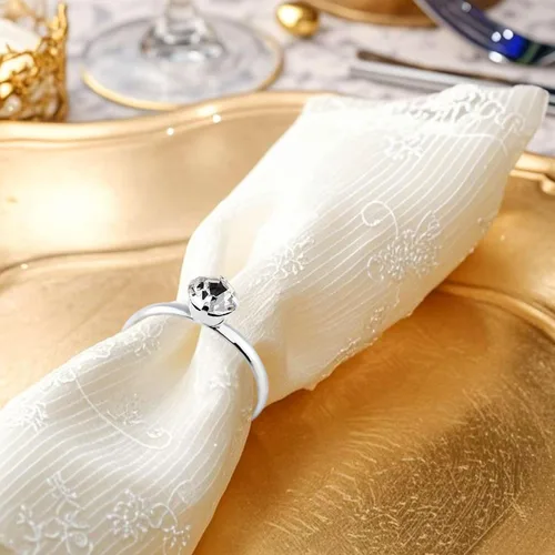 Miniatura 5 de Naler Paquete de 52 anillos plateados para despedida de soltera, anillos de compromiso de diamantes plateados para decoración de mesa de boda