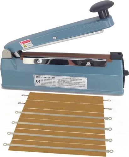 Máquina selladora térmica por impulso de 8 pulgadas y 0.197 in para bolsas de plástico Mylar, carcasa de metal, con 6 piezas de repuesto (incluyendo