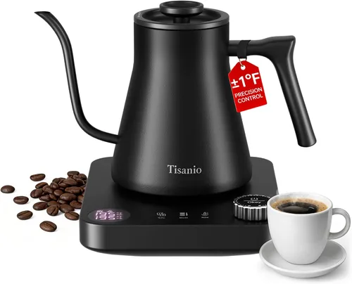 Hervidor eléctrico de cuello de cisne para verter sobre café, control de precisión de ±1 °F, calefacción inteligente de dos etapas, 2 horas de