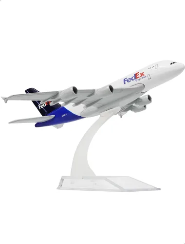 1/400 Avión Modelo A380 para FedEx Kit de Modelo de Avión de Metal Fundido para Airbus A380 (14 cm de L) con Soporte de Avión para Exhibición para