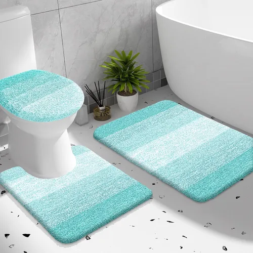 Miniatura 21 de OLANLY Juego de alfombras de baño de 3 piezas, alfombra de baño de microfibra suave absorbente, alfombra de contorno en forma de U para inodoro