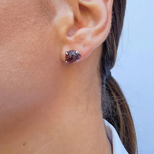 Miniatura 53 de Natural raw gemstone stud earrings with white gold over 925 sterling silver, 6 to 7mm rough genuine quality birthstone gift for her, Uniquelan