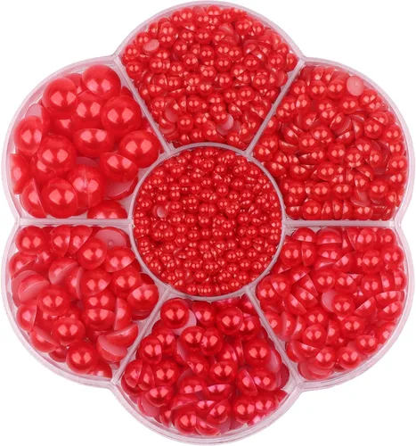 YAKA 3000 unidades, 1 caja de 7 tamaños de 2.5/3/4/5/6/8/0.394 in, parte trasera plana, cuentas de cabujón de perlas sueltas para manualidades, Rojo