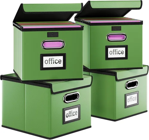 Miniatura 11 de Caja Organizadora de Archivos con Tapa, Caja Organizadora Plegable de Cuero Sintético para Carpetas Colgantes con Rieles de Plástico, Cajas (cuero)