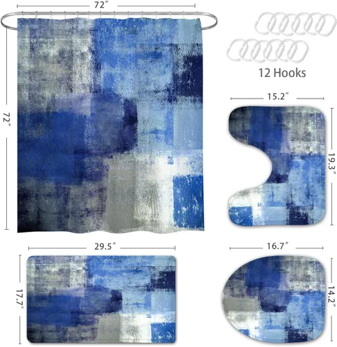 Miniatura 7 de MitoVilla Juego de 4 piezas de baño azul marino con cortina de ducha y alfombras, juegos de cortinas de ducha azul oscuro con alfombras