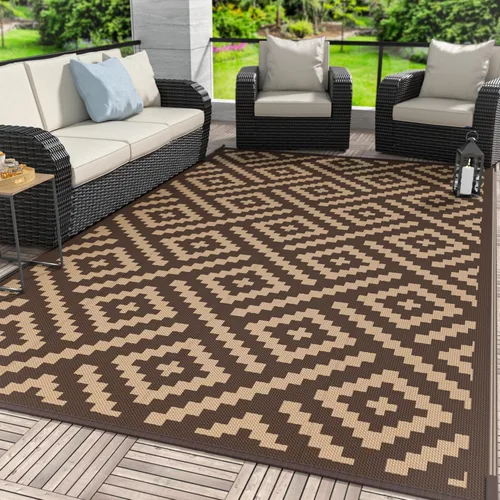 Miniatura 20 de GENIMO Alfombra de exterior impermeable de 5 x 8 pies, alfombras reversibles, alfombra de área, alfombra de plástico para exteriores, alfombra Negro