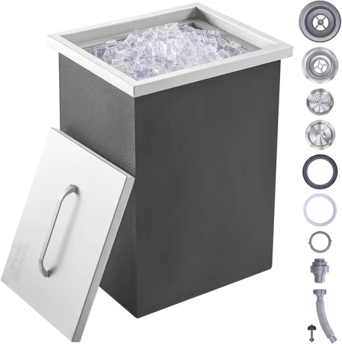 Miniatura 19 de VEVOR Arcón congelador de inmersión, enfriador de hielo de acero inoxidable de 22" L x 17" W x 12" H, recipiente de hielo comercial con cubierta