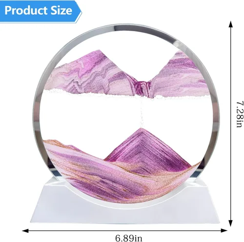 Miniatura 4 de Aoderun Arte de arena móvil de 7 pulgadas, movimiento líquido con luz, 3 colores cambiantes, arena en movimiento, imagen de arte redondo de vidrio