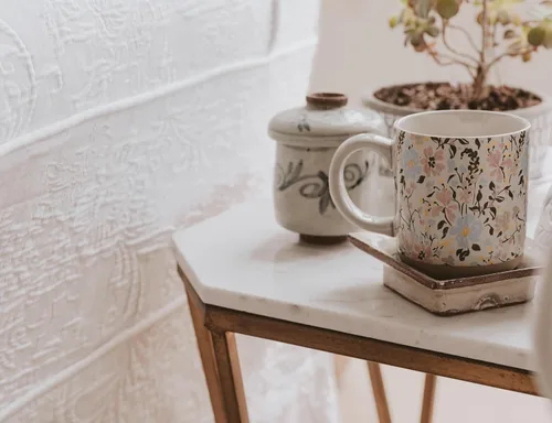Miniatura 2 de Sweet Water Decor Tazas de café florales de gres - Tazas de café bonitas de 14 onzas para bebidas calientes y frías - Aptas para lavavajillas