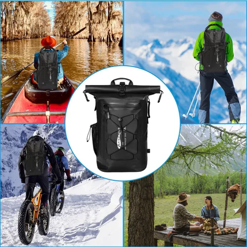 Miniatura 8 de Mochila impermeable para hombres y mujeres – Mochila flotante enrollable para kayak, rafting, canotaje, playa (negro)