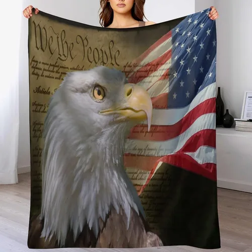Miniatura 7 de Manta de bandera estadounidense con águila calva, decoración patriótica, forro polar esponjoso, grueso, tamaño grande, suave para sofá, silla, cama