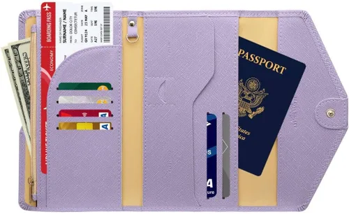 Miniatura 85 de Zoppen - Billetera de viaje con bloqueo RFID multiusos (Ver.4) Portatarjetas de pasaporte y vacunas, organizador de documentos de tres pliegues