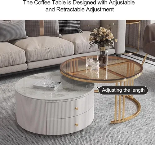 Miniatura 7 de Mesa de centro redonda anidable, mesas de centro redondas con almacenamiento para sala de estar, mesa de centro para sala minimalista, mesa
