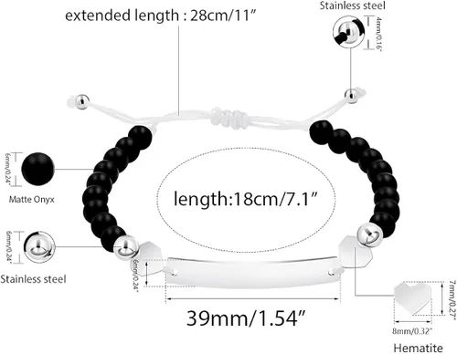 Miniatura 7 de Pulsera unisex hecha a mano con nombre cuentas de ónix negro mate pulsera trenzada personalizada para hombres mujeres mejores amigos regalo