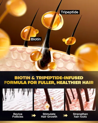 Miniatura 8 de Juego de champú y acondicionador de biotina para crecimiento del cabello con infusión de tripéptido, tratamiento hidratante voluminizador