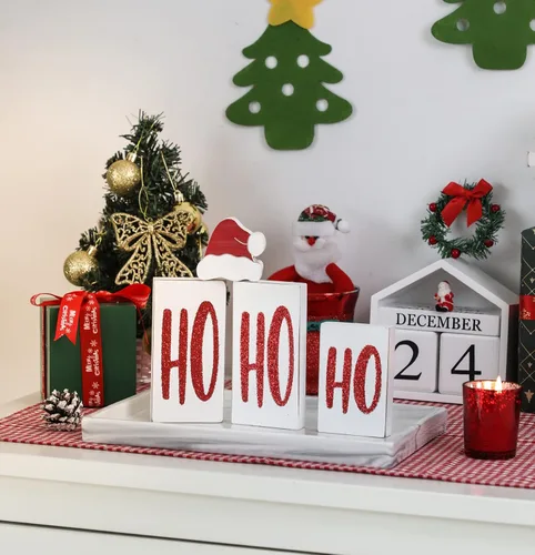 Miniatura 5 de Ho Bloques de Navidad de madera para decoración de mesa y fiesta, 4 piezas (blanco)