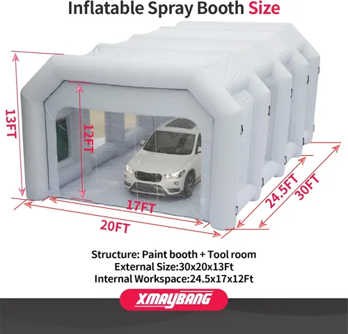 Miniatura 2 de Xmaybang Cabina de pulverización inflable de 30 x 20 x 13 pies, cabina de pintura automática portátil con sistema de filtración, adecuada para SUV