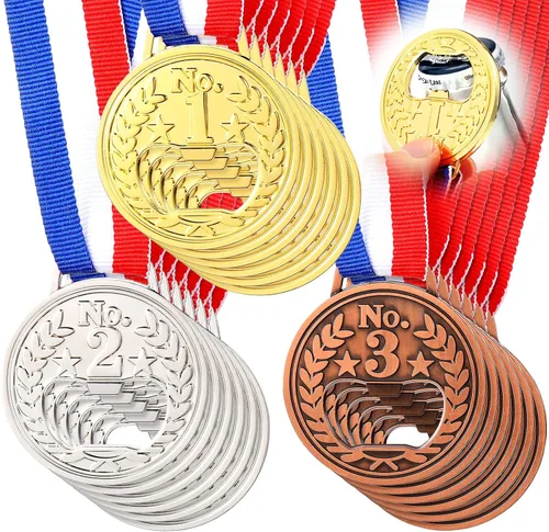 Honeydak Abrebotellas plano en forma de medalla, 18 piezas, premio de metal, oro, plata, cobre, abretrofeos, con cinta para el cuello, para fiesta,