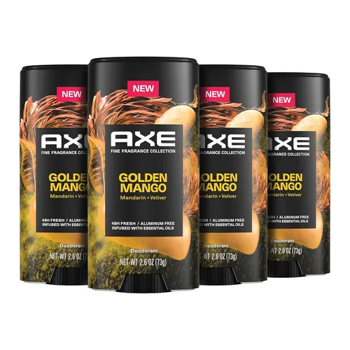 AXE Fine Fragrance Collection - Desodorante en barra de mango dorado, 4 unidades con frescura 48H y protección contra olores con aceites esenciales