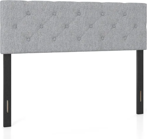 Miniatura 14 de KOMFOTT - Cabecera tapizada en tela de lino para cama tamaño Full/Queen, cabecera rectangular con patas de madera maciza y ancho ajustable, cabecera