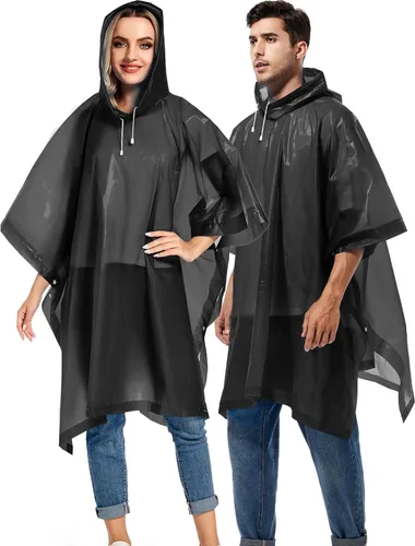 Miniatura 14 de Paquete de 2 ponchos de lluvia para adultos, reutilizables, impermeables, de supervivencia, emergencia, resistente, con capucha con cordón