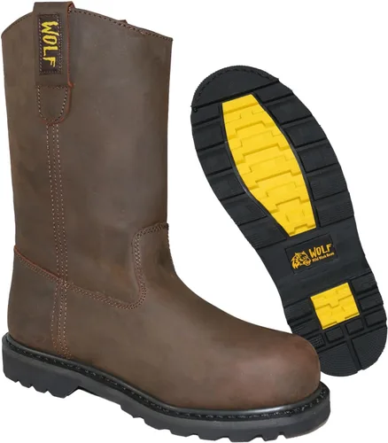 WOLF Bota de Trabajo | 100% Cuero Superior Genuino | Resistente al Aceite y a la Abrasión | Peligros Eléctricos | Suela de Goma Antideslizante |