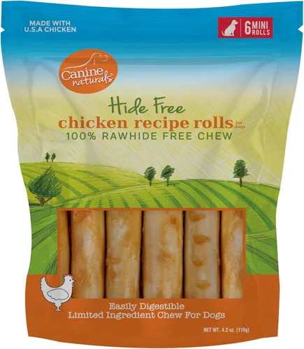 Canine Naturals Receta de pollo masticable, golosinas para perros sin cuero crudo, hechas de pollo criado en Estados Unidos, totalmente natural y