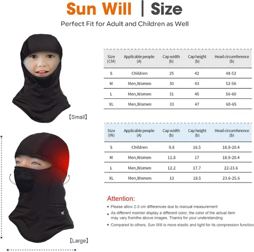 Miniatura 4 de Pasamontañas de esquí con calefacción para hombres y mujeres, máscara facial eléctrica con calefacción, invierno al aire libre, negro, resistente al
