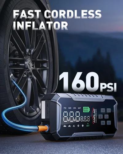 Miniatura 3 de Arrancador de Batería para Automóvil con Compresor de Aire 160PSI, Arrancador de Batería para Automóvil Portátil 7000A 12V (Todo Gas/12L Diesel)