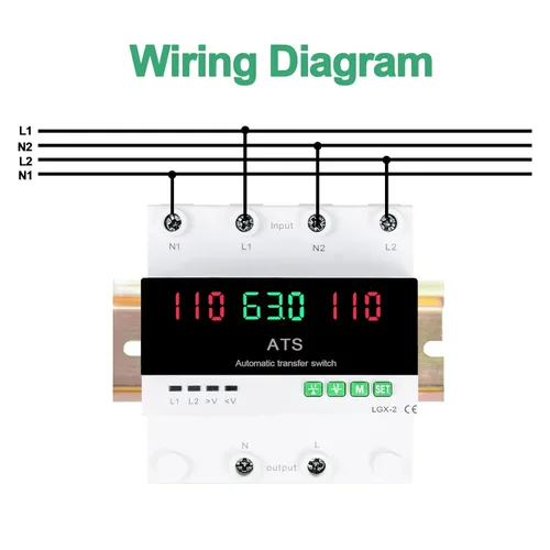 Miniatura 6 de Interruptor de transferencia automática/manual de 63A 110V, selector de fase de prioridad L1, pantalla LED, montaje en carril DIN, 50/60Hz, ATS